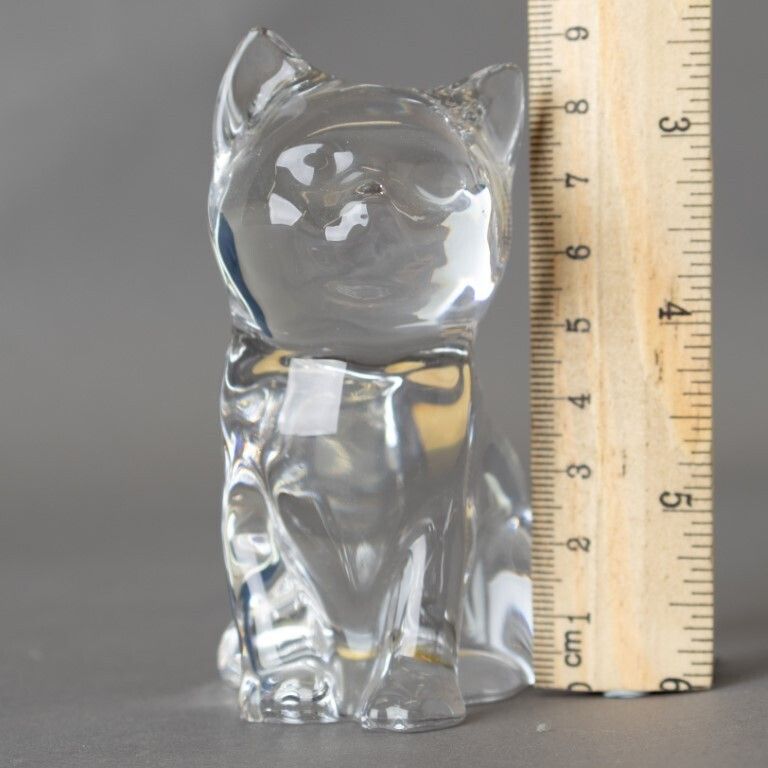French Crystal Glass Cat Paperweight Figure photo for sale