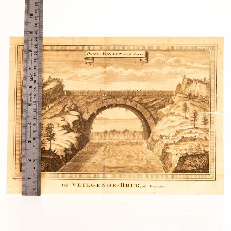 Antique 18th Century Engraving Titled “Flying Bridge” By Jakob Van Der Schley, After Johan Nieuhof photo for sale