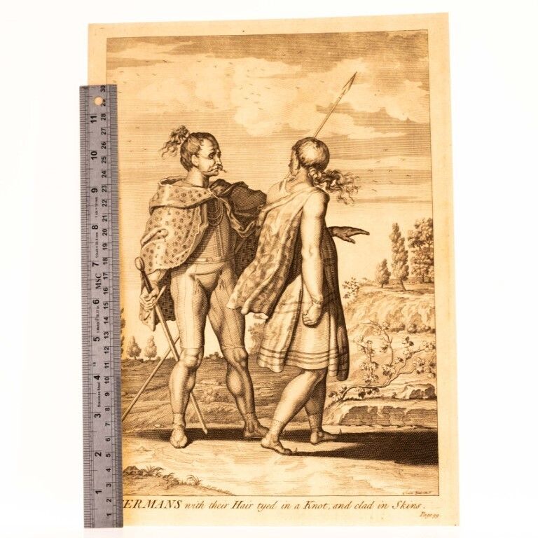 Germans With Their Hair Tied In A Knot Antique 18th Century Engraving photo for sale
