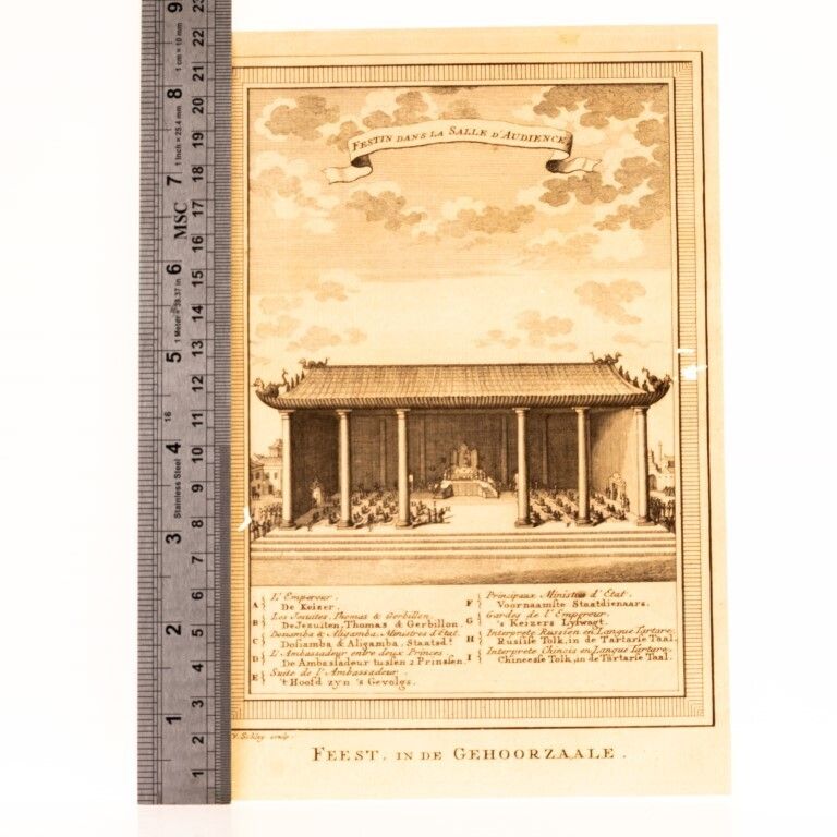 Antique 18th Century Engraving Titled “Banquet In The Audience Hall” By Jakob Van Schley, Ca. 1746 photo for sale
