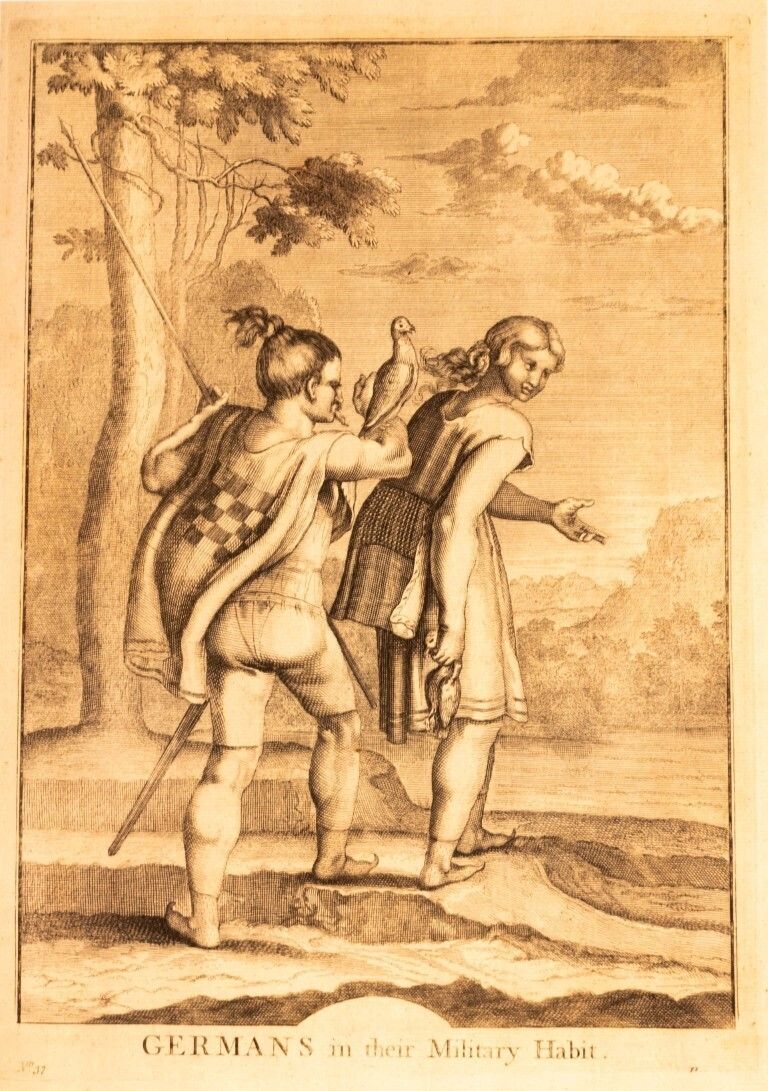 Germans In Their Military Habit Antique 18th Century Engraving
