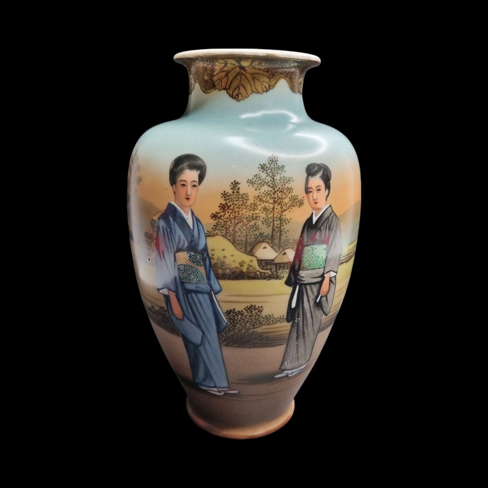 Japanese Satsuma Vase Porcelain Yuyaku 19th Century Hand Painted Geisha Meiji photo Home Decor