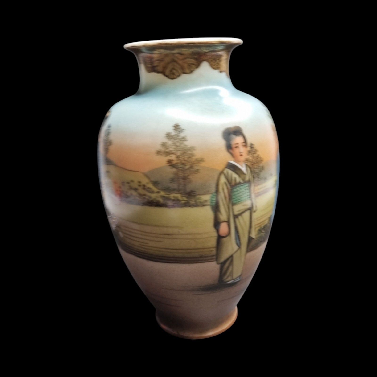 Japanese Satsuma Vase Porcelain Yuyaku 19th Century Hand Painted Geisha Meiji photo vintage