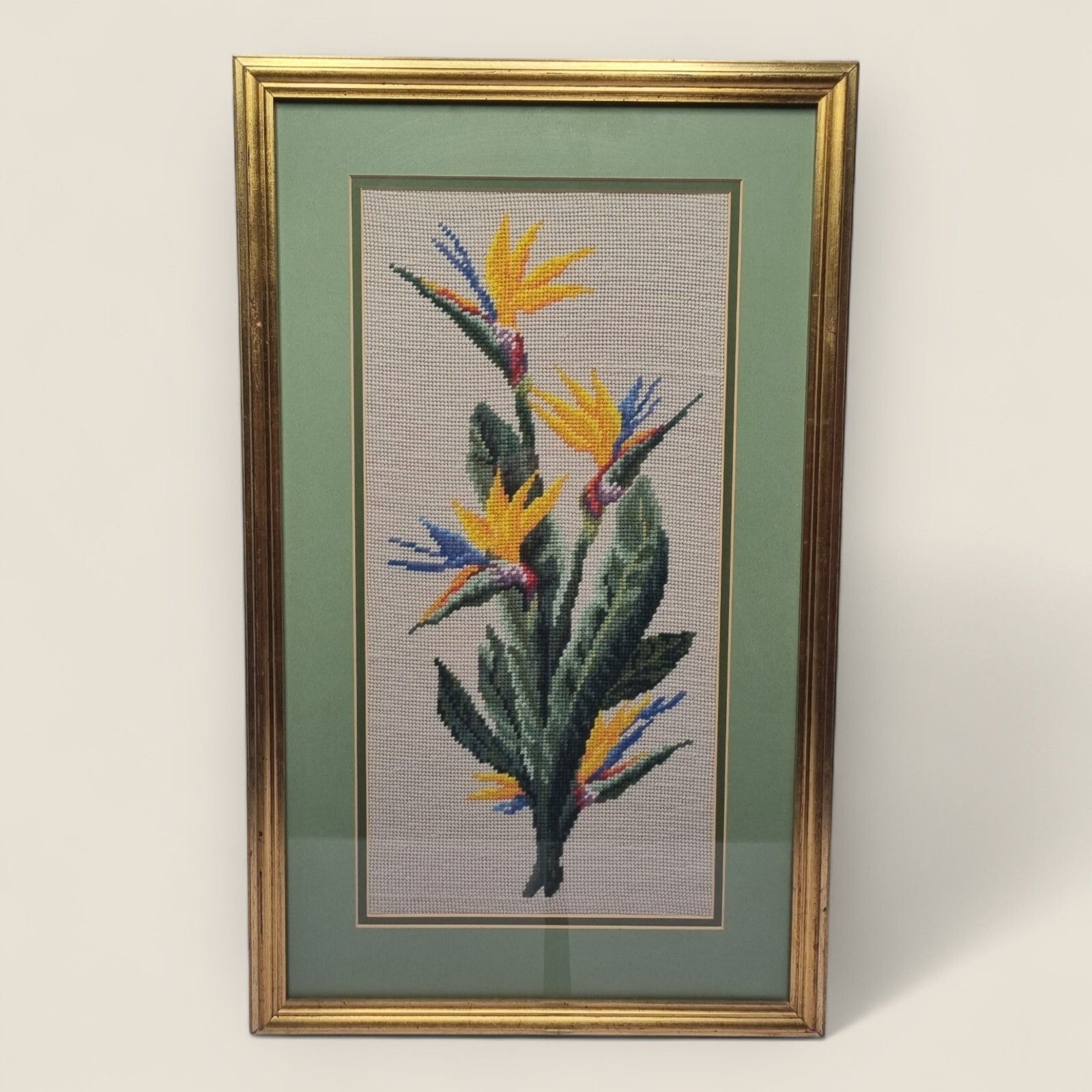 Vintage Cross Stitch Craft Embroidered Needle Birds Of Paradise Plant Framed photo 75.0