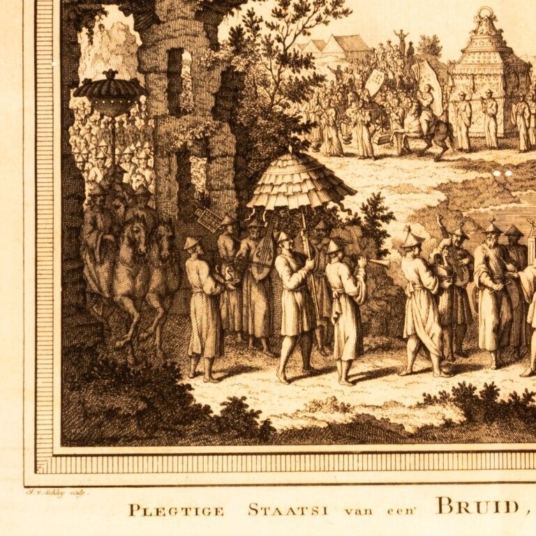 Antique 18th Century Engraving Titled Procession Of A New Bride Going To Her Husband photo furniture
