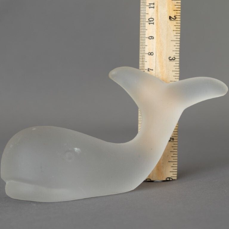 Mid Century Frosted Glass Whale Paperweight Figure photo for sale