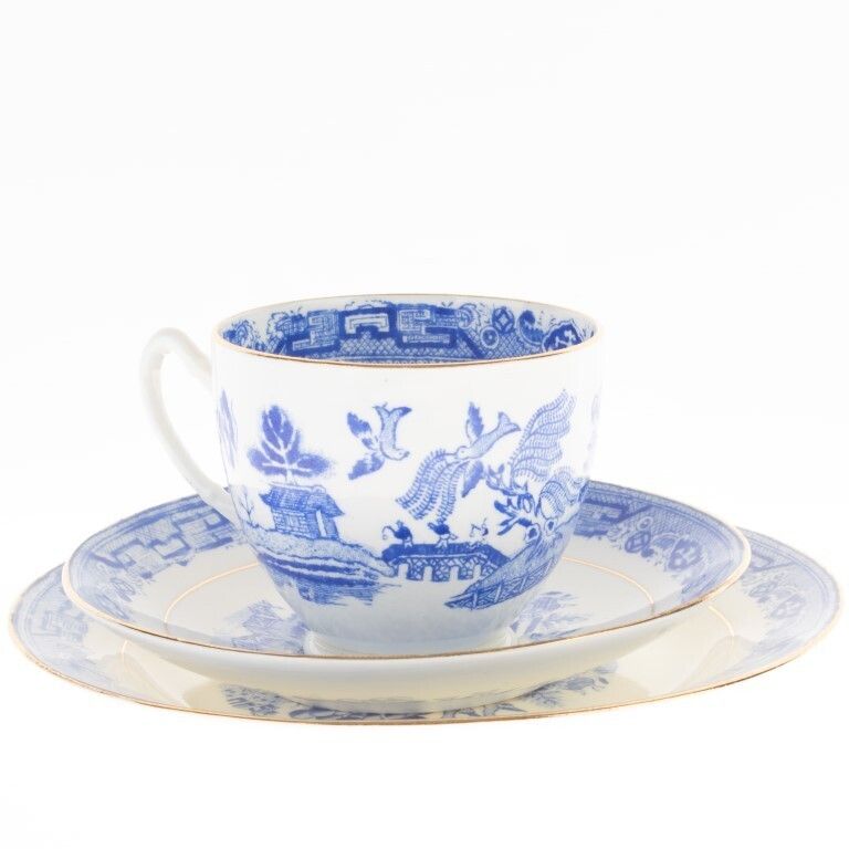 Antique Victorian Blue Willow Porcelain Ceramic Teacup Trio Bridgerton Taylor Kent photo Home Decor