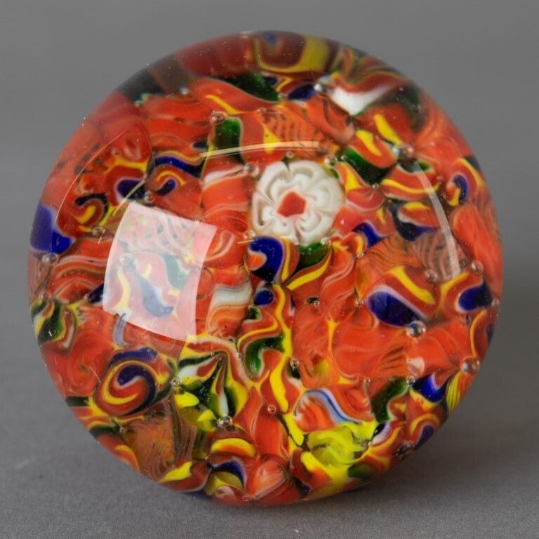 Murano Venetian Hand Blown Millefiori Glass Paperweight