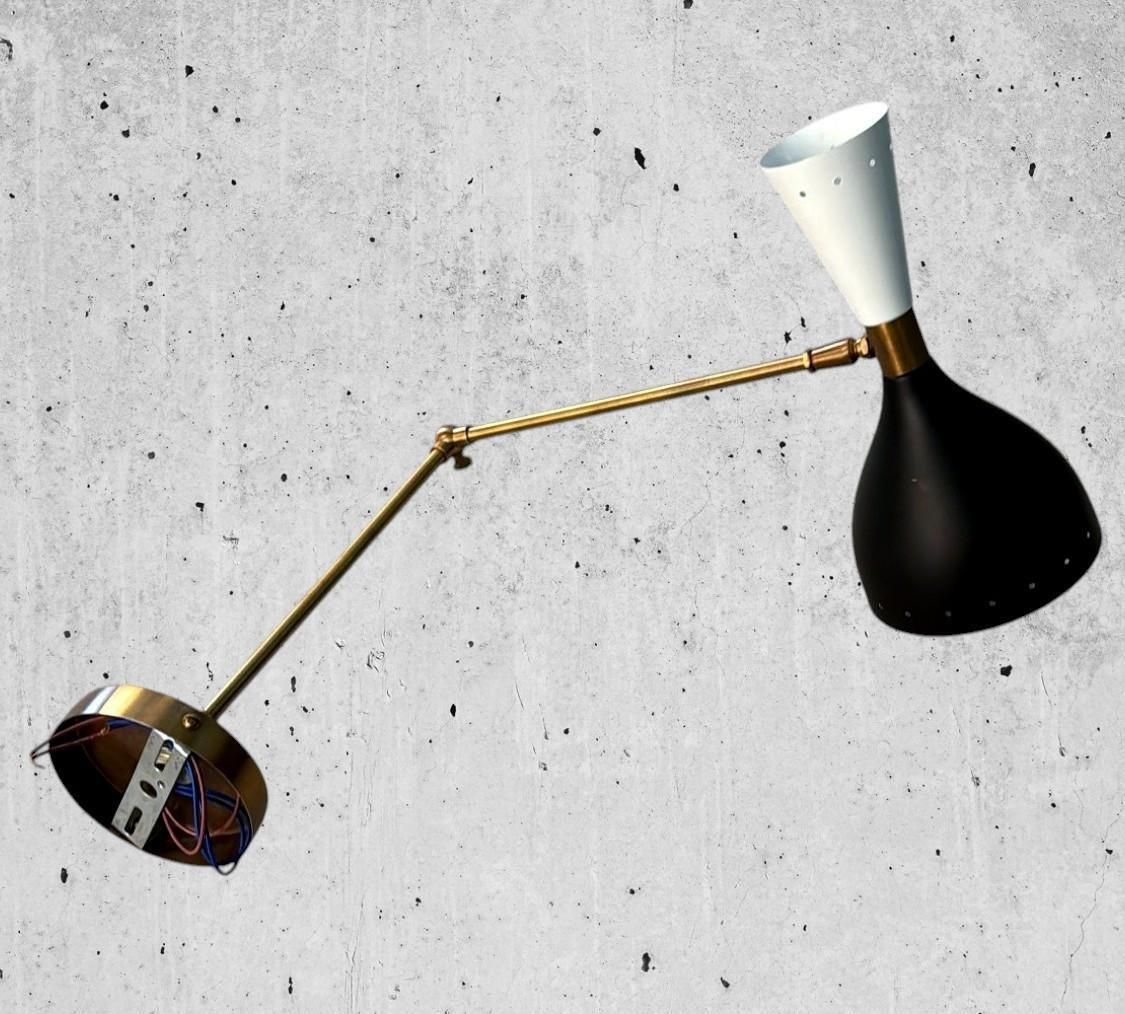 Stilnovo Style Pair Of Italian Brass And Painted Metal Wall Sconces photo vintage