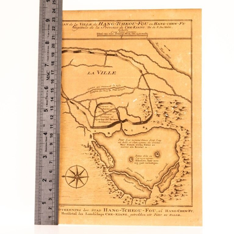 Antique 18th Century Engraving Map Of Hangzhou, The Capital Of The Zhejiang Province In China, By Jakob Van Schley photo for sale