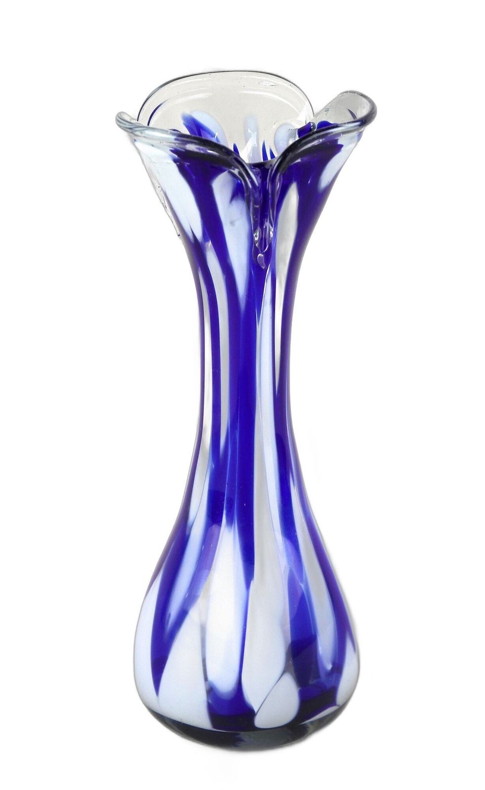 Mid Century Dark Blue/ White Murano Glass Vase, Italy Ca. 1970