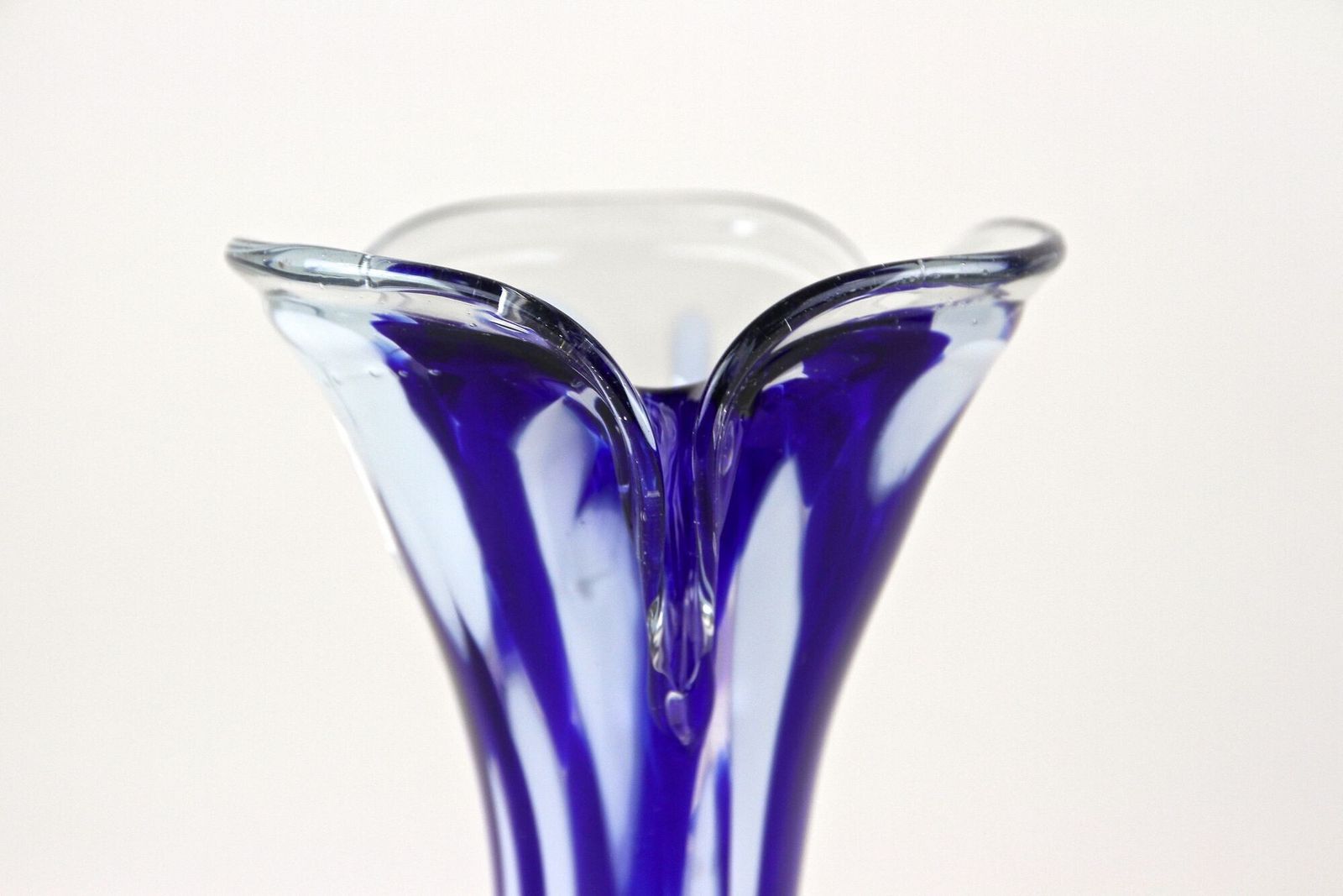 Mid Century Dark Blue/ White Murano Glass Vase, Italy Ca. 1970 photo for sale