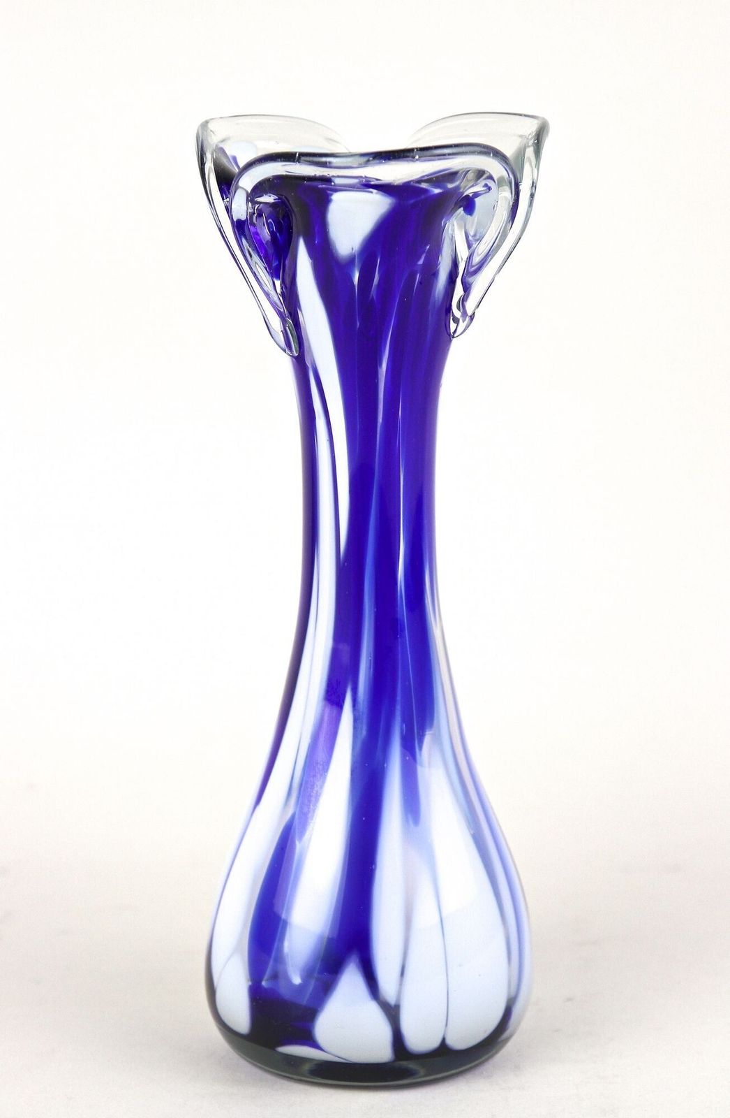 Mid Century Dark Blue/ White Murano Glass Vase, Italy Ca. 1970 photo 450.0