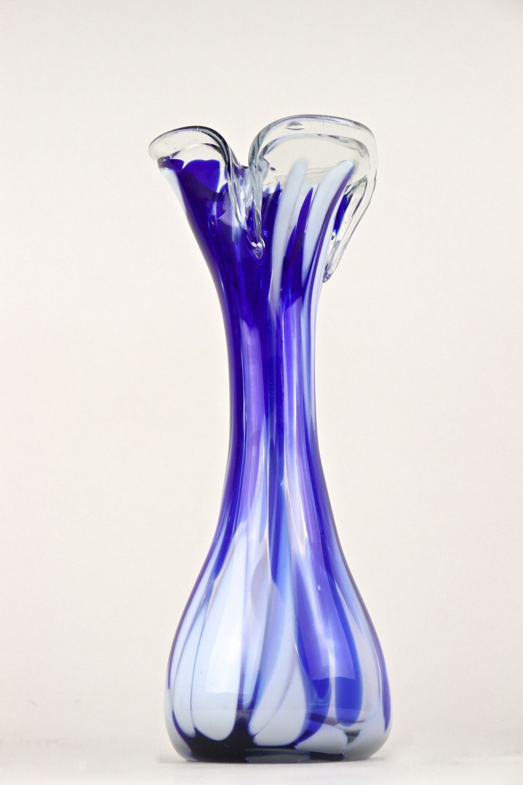 Mid Century Dark Blue/ White Murano Glass Vase, Italy Ca. 1970 photo buy