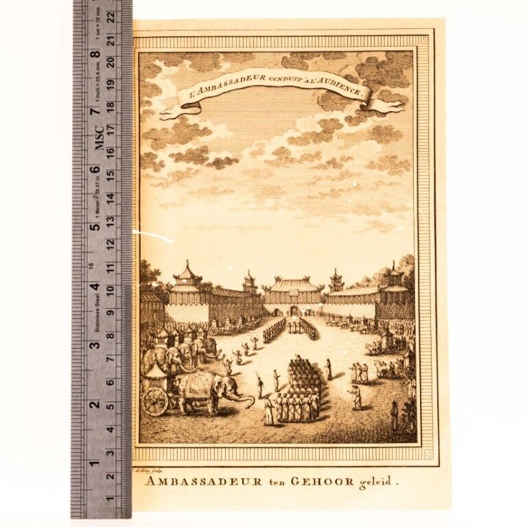 Antique 18th Century Engraving Titled “The Ambassador Leads The Audience” photo for sale