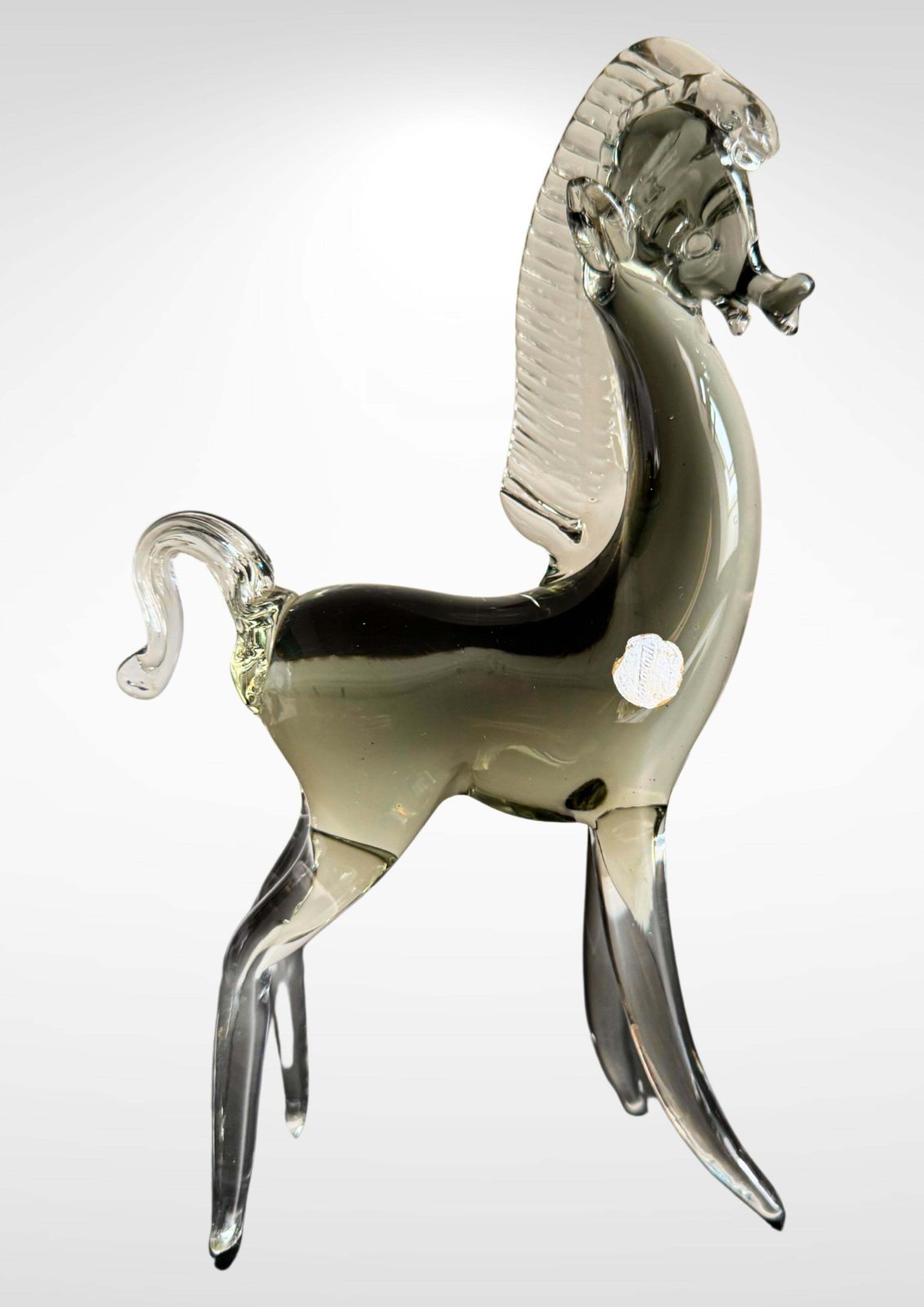 Mid Century Murano Glass Horse By Seguso With Silver Foil Label photo vintage