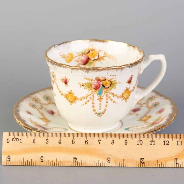 Antique Art Nouveau Bow Porcelain Ceramic Teacup & Saucer photo for sale