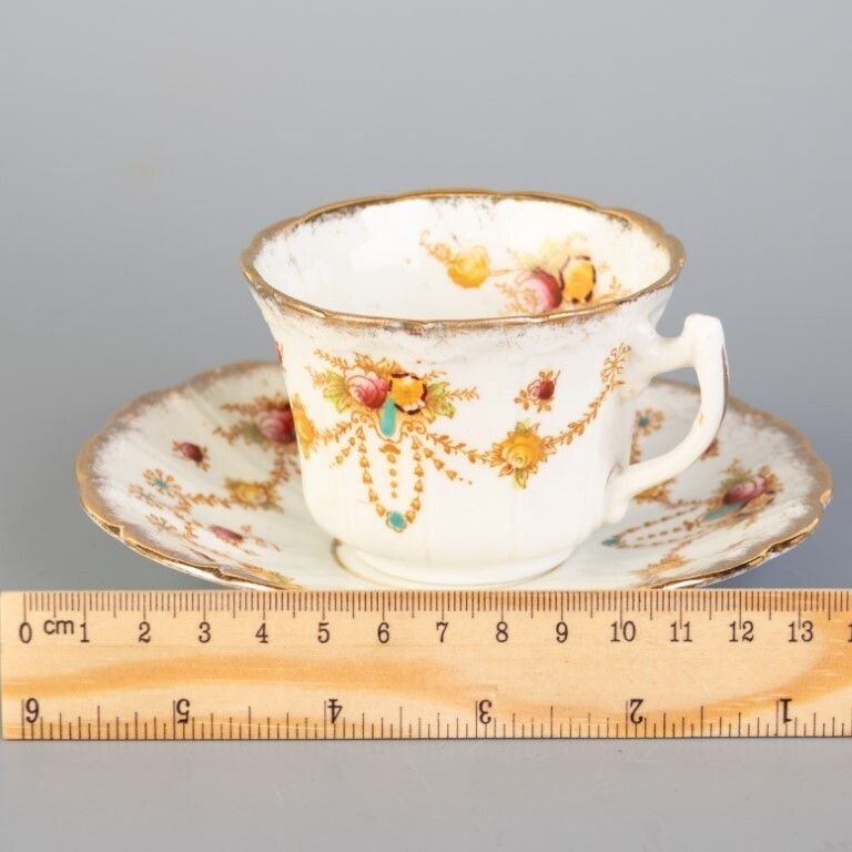 Antique Art Nouveau Bow Porcelain Ceramic Teacup & Saucer photo for sale