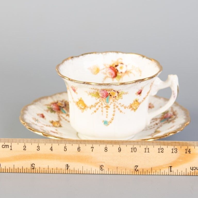 Antique Art Nouveau Bow Porcelain Ceramic Teacup & Saucer photo for sale
