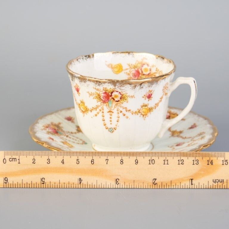 Antique Art Nouveau Bow Porcelain Ceramic Teacup & Saucer photo for sale