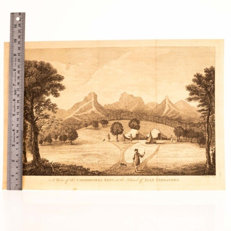 Antique 18th Century Engraving Titled “A View Of The Commodore’s Tent At The Island Of Juan Fernandes” photo for sale