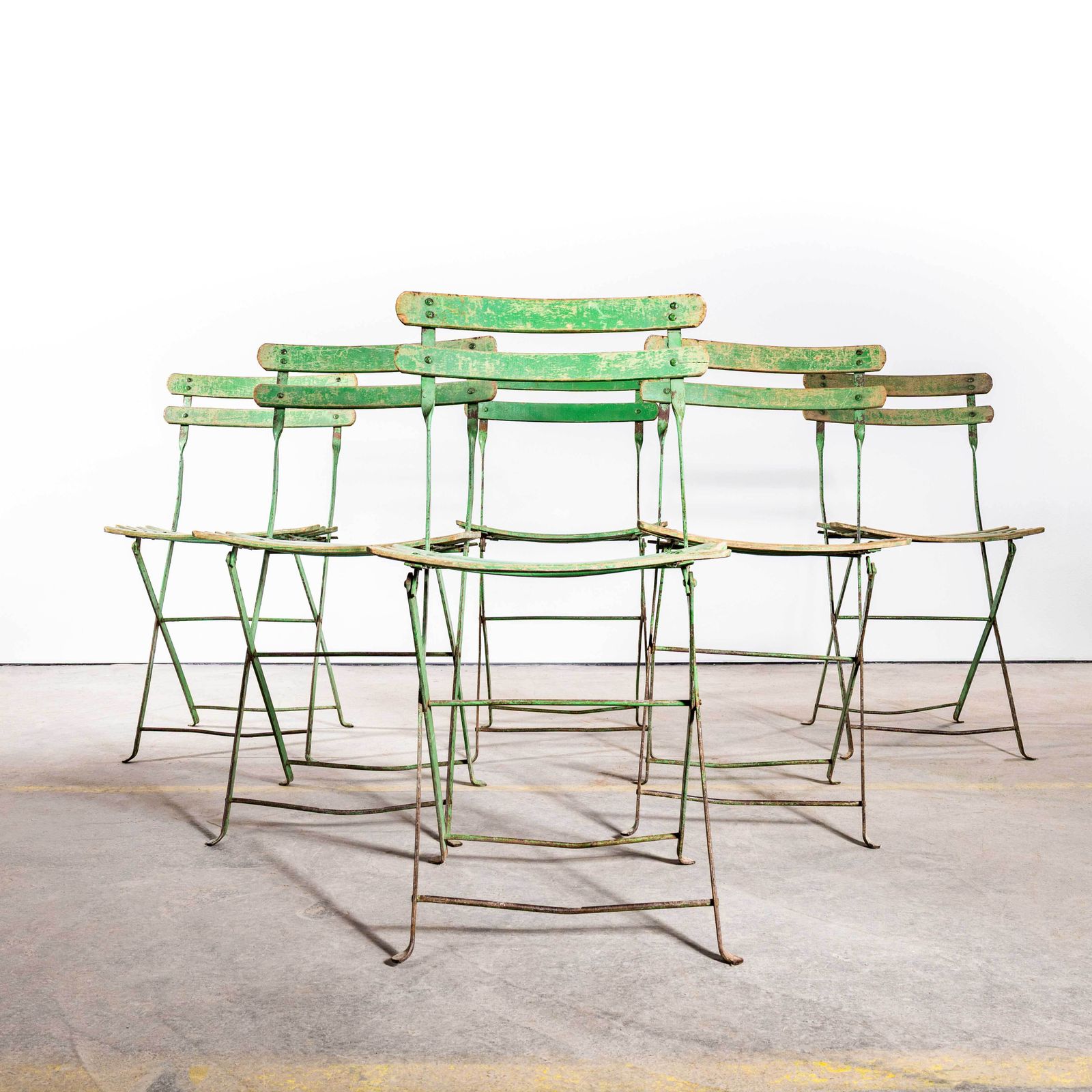 1950's Slatted Green French Outdoor Folding Chairs   Set Of Four photo Furniture