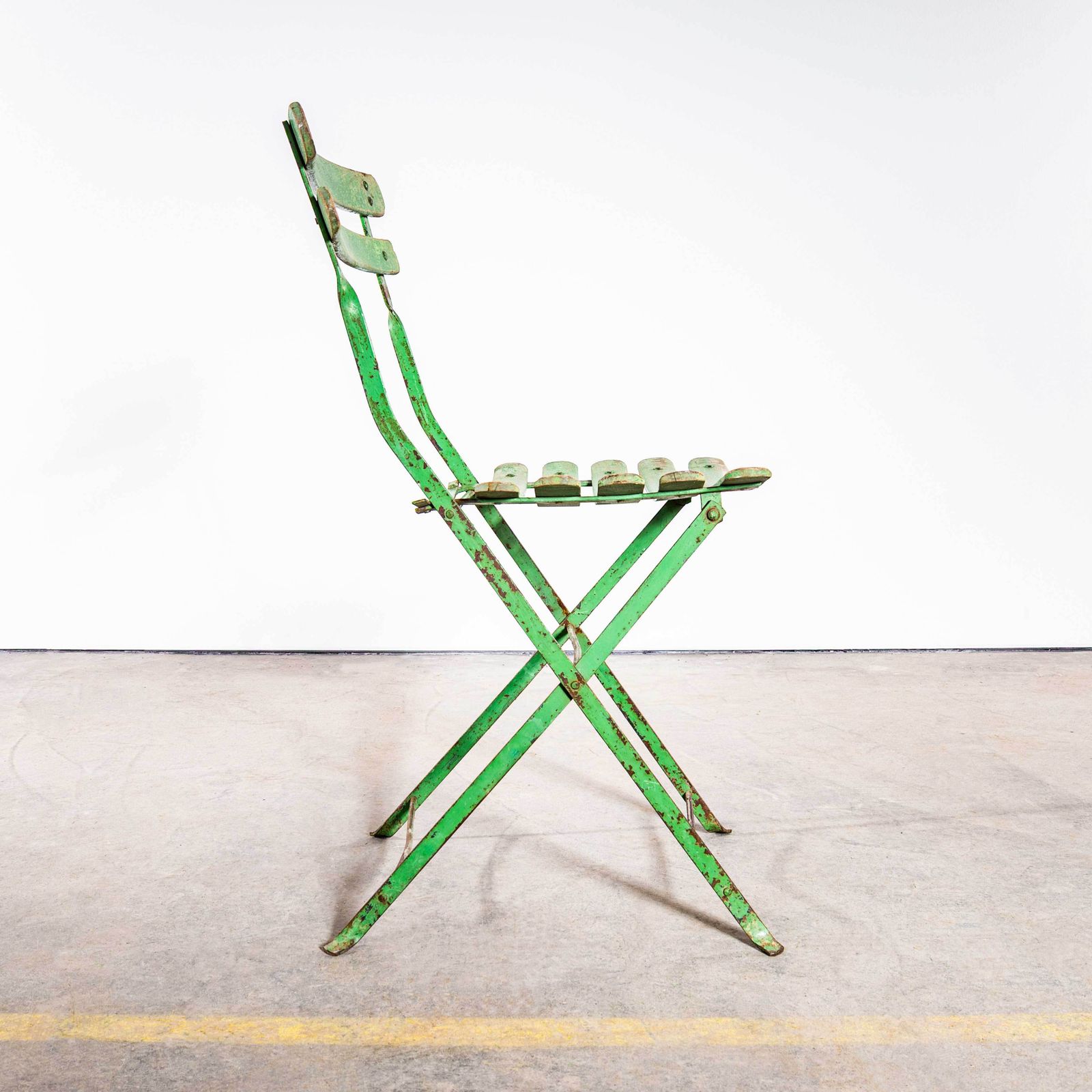 1950's Slatted Green French Outdoor Folding Chairs   Set Of Four photo vintage