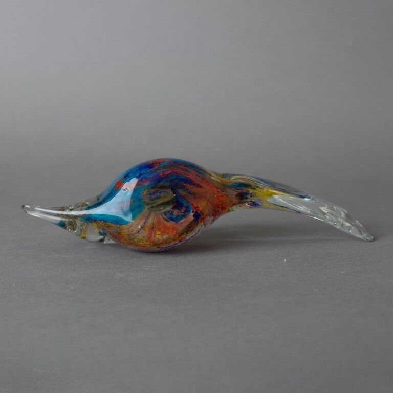 Mid Century Murano Venetian Hand Blown Glass Dolphin Paperweight Figure photo for sale