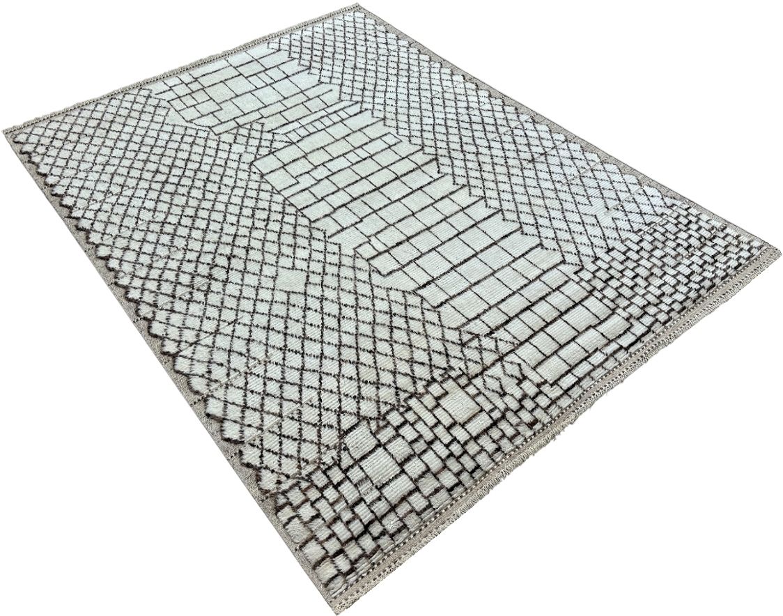 275x365 Cm Hand Knotted Moroccan Design Rug. Vintage Handmade Beni Ourain Carpet. 100% Natural Wool. 9x12 Ft photo Textiles