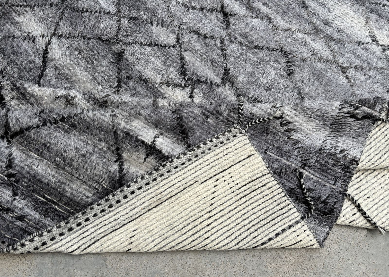 275x365 Cm Hand Knotted Moroccan Design Rug. Vintage Beni Ourain Carpet. 100% Natural Wool. 9x12 Ft photo Textiles
