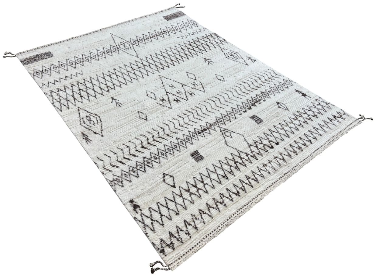 275x365 Cm Hand Knotted Moroccan Berber Rug. Vintage Beni Ourain Carpet. 100% Natural Un Dyed Wool. 9x12 Ft photo 1915.0