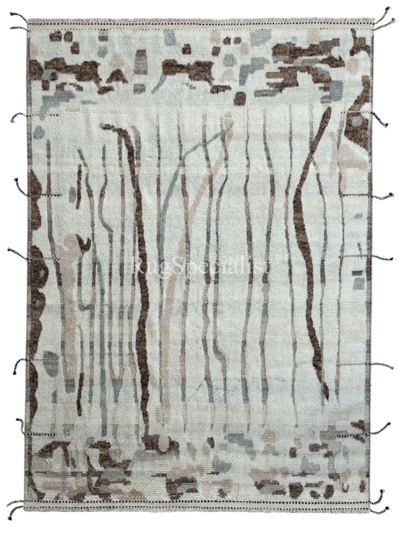 275x365 Cm Hand Knotted Moroccan Style Rug. Vintage Beni Ourain Carpet. 100% Natural Wool. 9x12 Ft