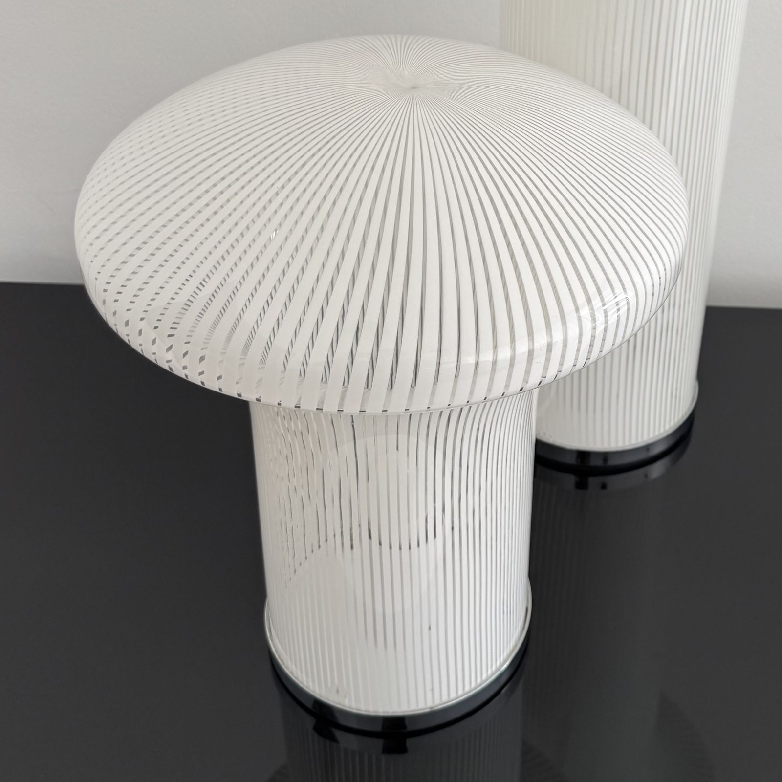 A Classic Boletus White And Clear Murano Glass Lamp.  Designed By Mario Ticco For Venini In 1971. photo Lighting
