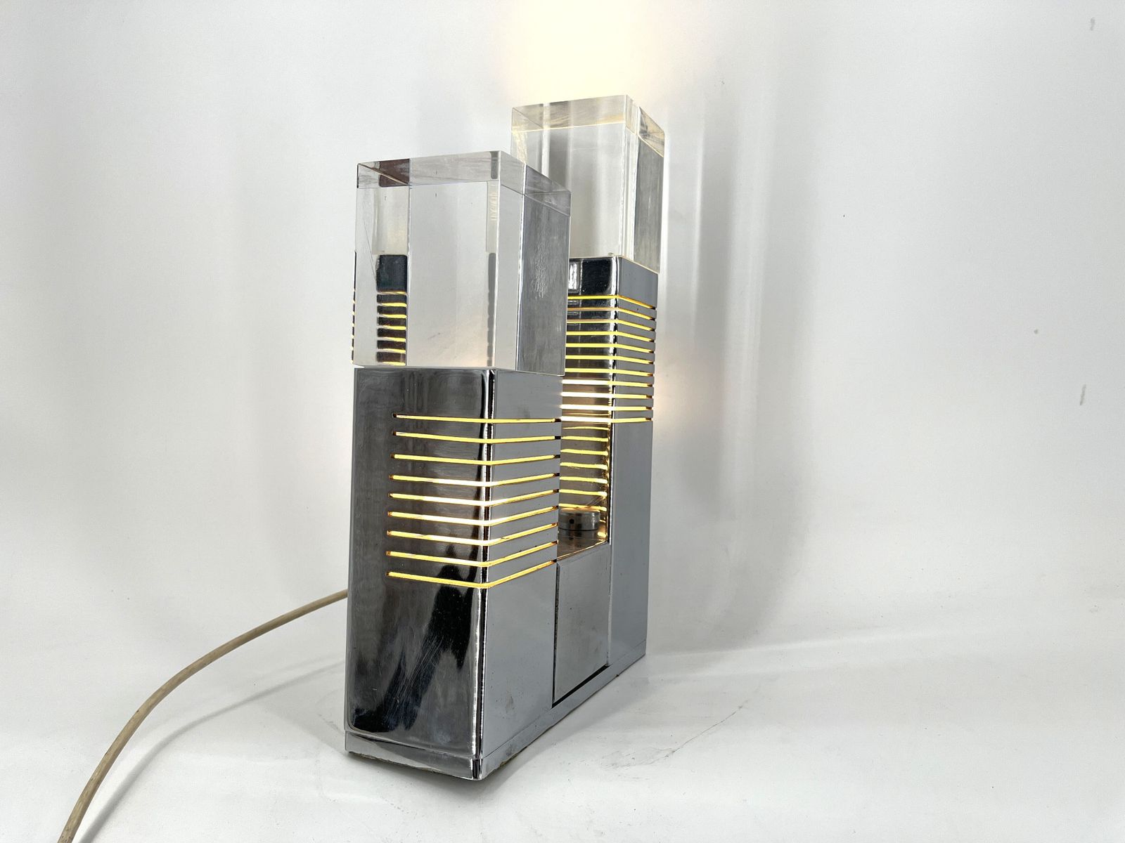 Vintage Chrome And Plexi Table Lamp Attr. To Gaetano Missaglia, 1970s photo buy