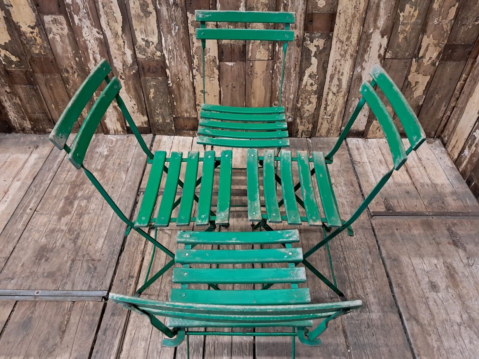 Folding Slatted Bistro Chairs photo vintage