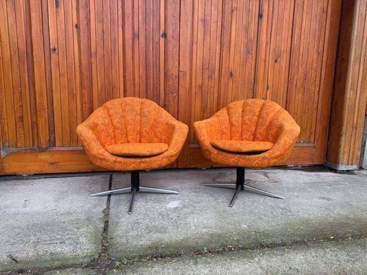 Mid Century Metal And Fabric Swivel Chairs, 1960s, Set Of 2 photo buy