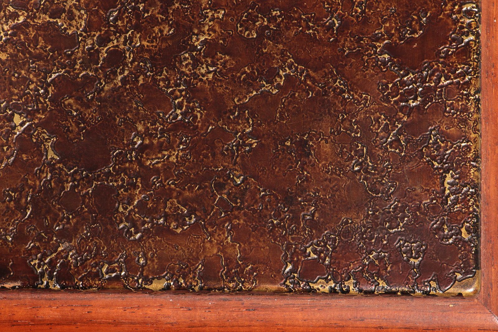 photo for sale Brutalist Coffee Table With Copper Top And Wooden Base 1970