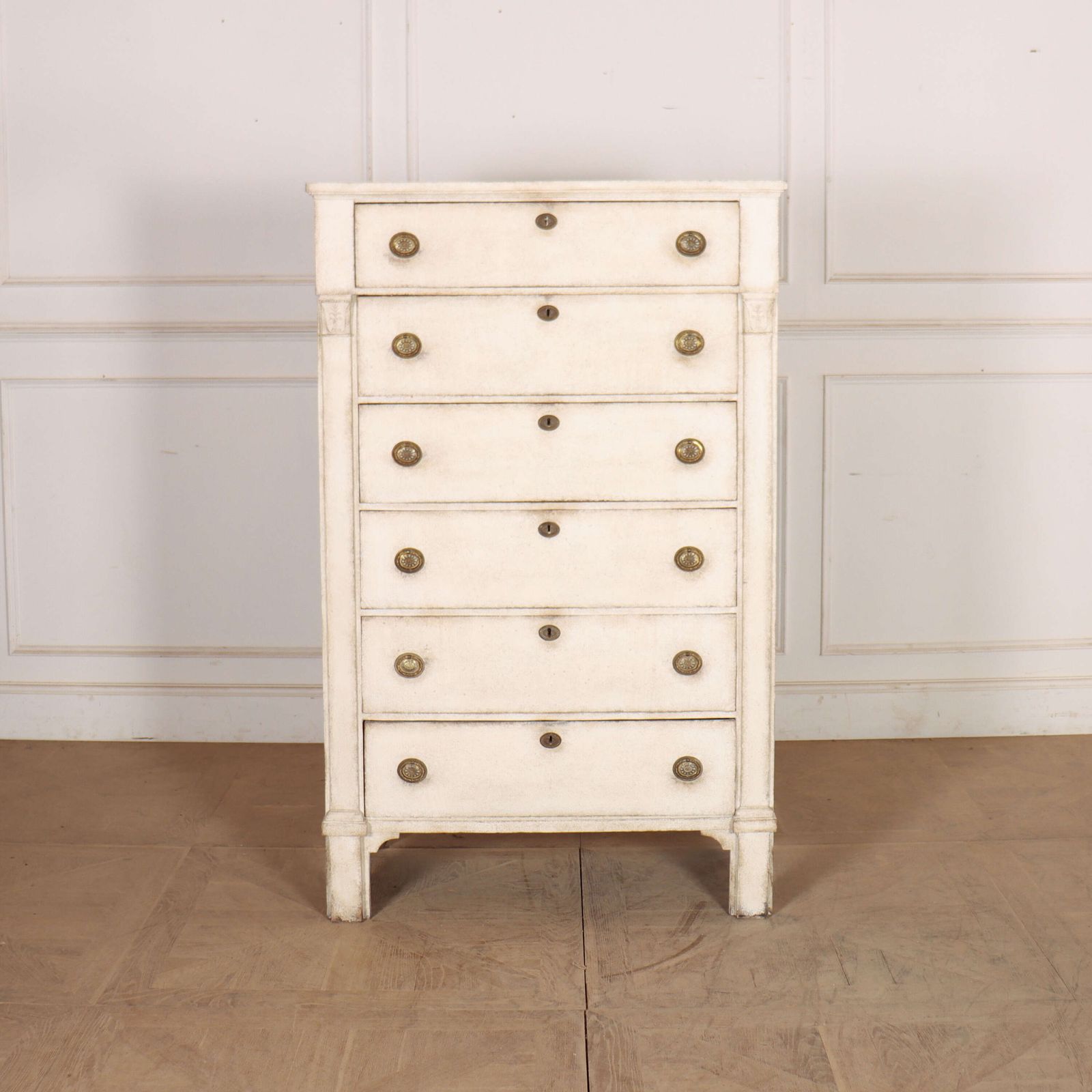 Dutch Painted Tall Boy Chest Of Drawers