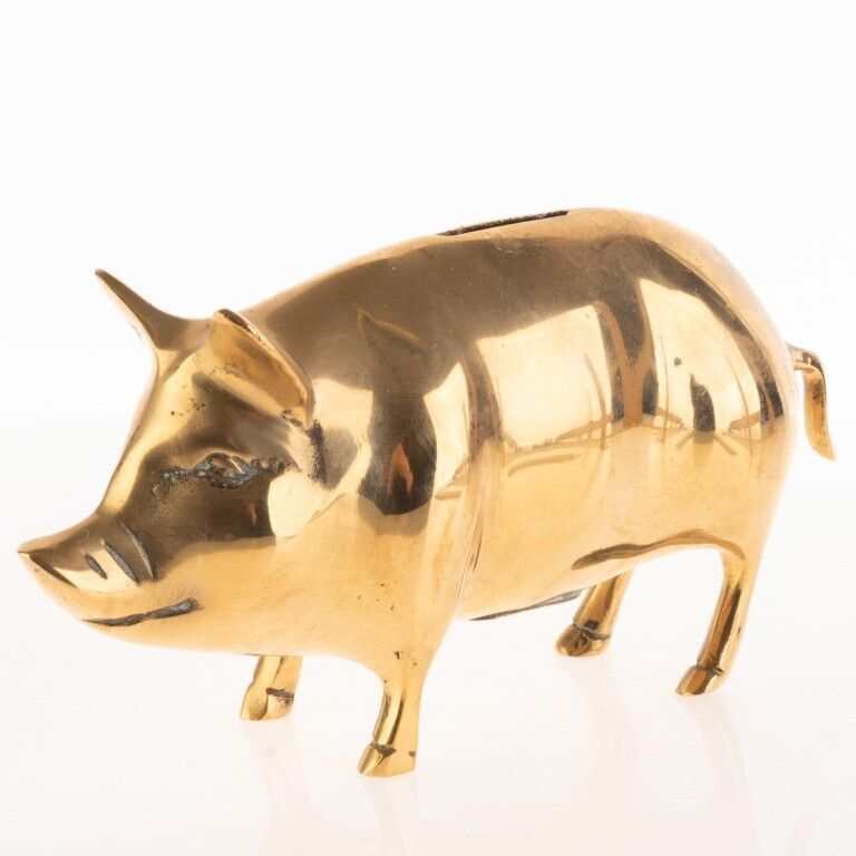 Antique Novelty Brass Pig Coin Bank