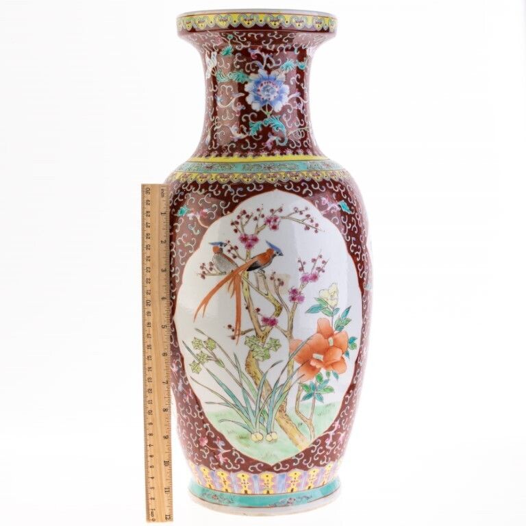 Large Chinese Famille Rose Hand Painted Exotic Birds Porcelain Vase photo for sale