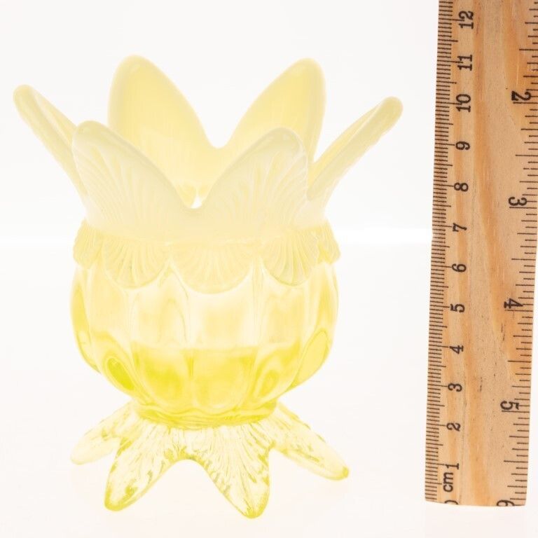 Antique Victorian Art Nouveau Vaseline Uranium Glass Vase photo for sale