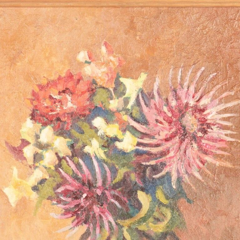 Flowers Still Life Flowers Oil Painting On Board Signed Gavzay photo for sale