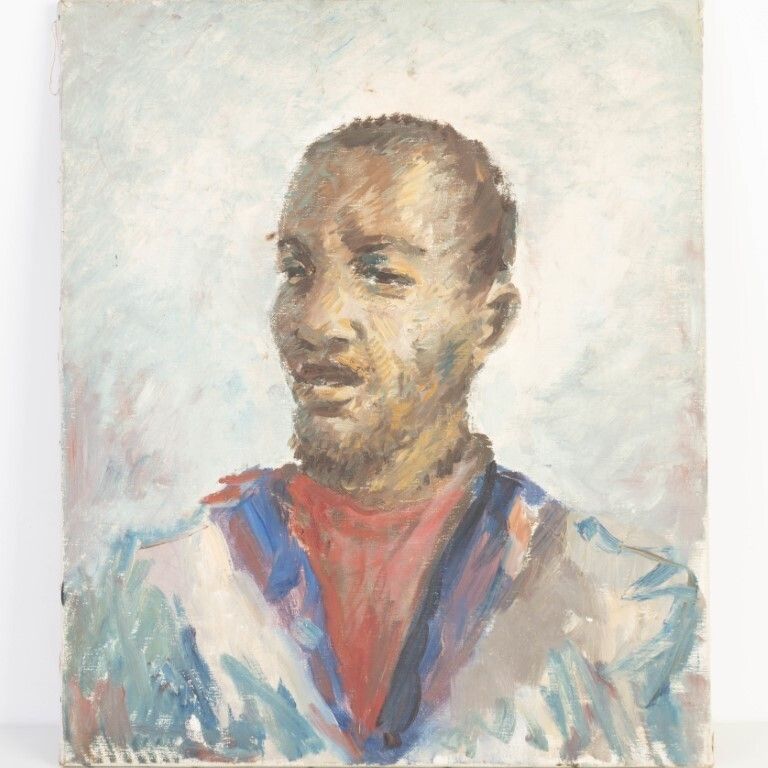 Ethnographic Portrait Painting On Canvas Of An African Gentleman photo furniture