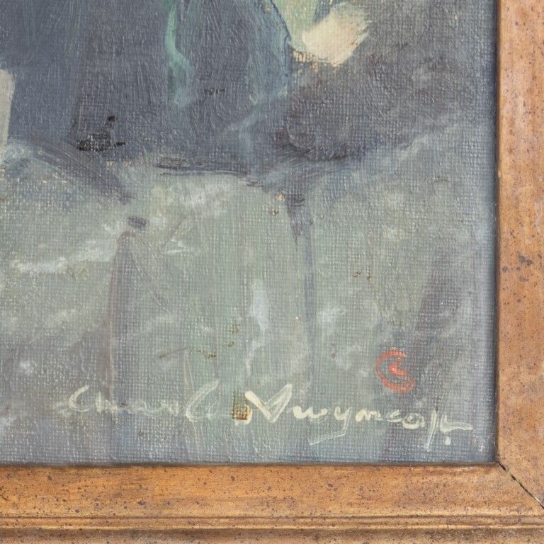 Signed Oil Painting On Canvas Depicting A Woman With Flower Basket photo 345.0