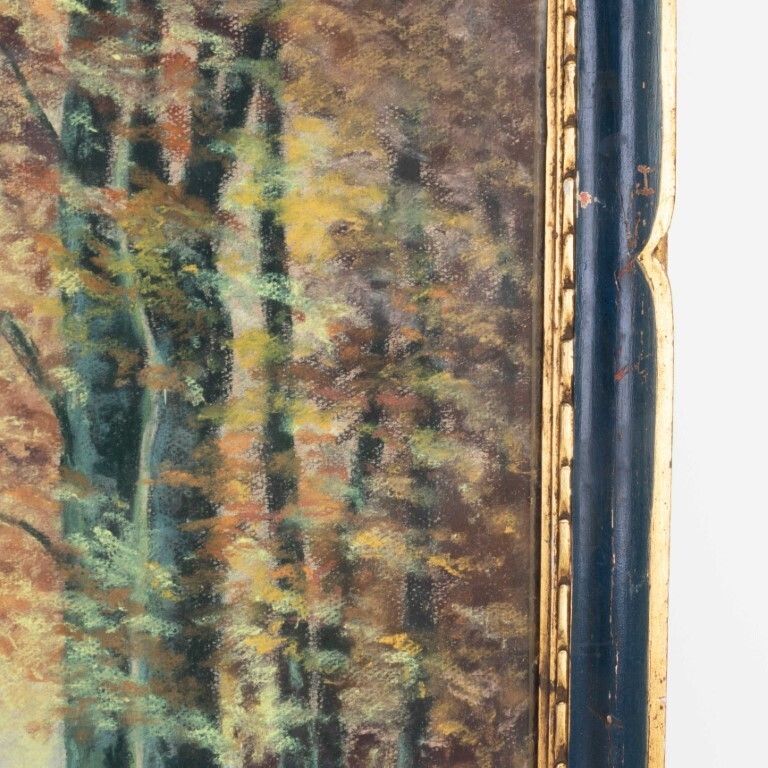 Autumn Wooded Landscape Pastel Painting Signed A Derzelle photo vinterior