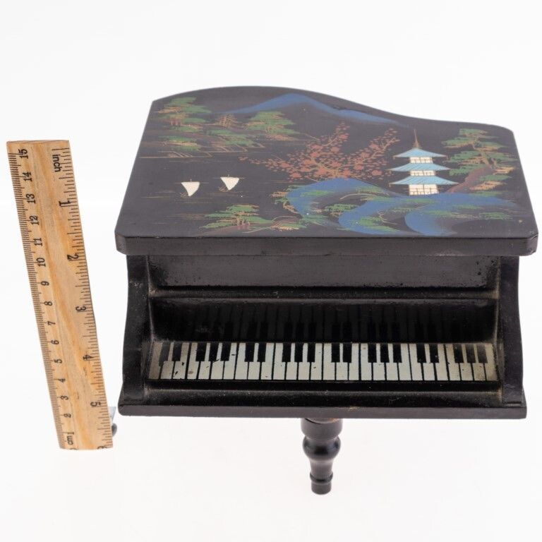 Hand Painted Japanese Lacquer Piano Jewellery Musical Box photo for sale