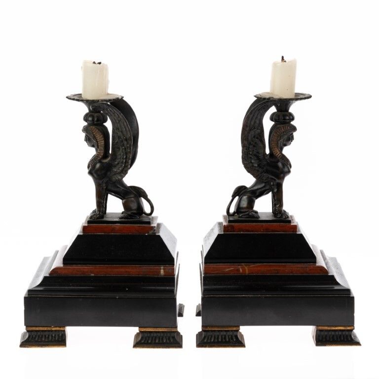 Pair Of Victorian Grand Tour Sphinx Candle Holders 19th Century photo furniture