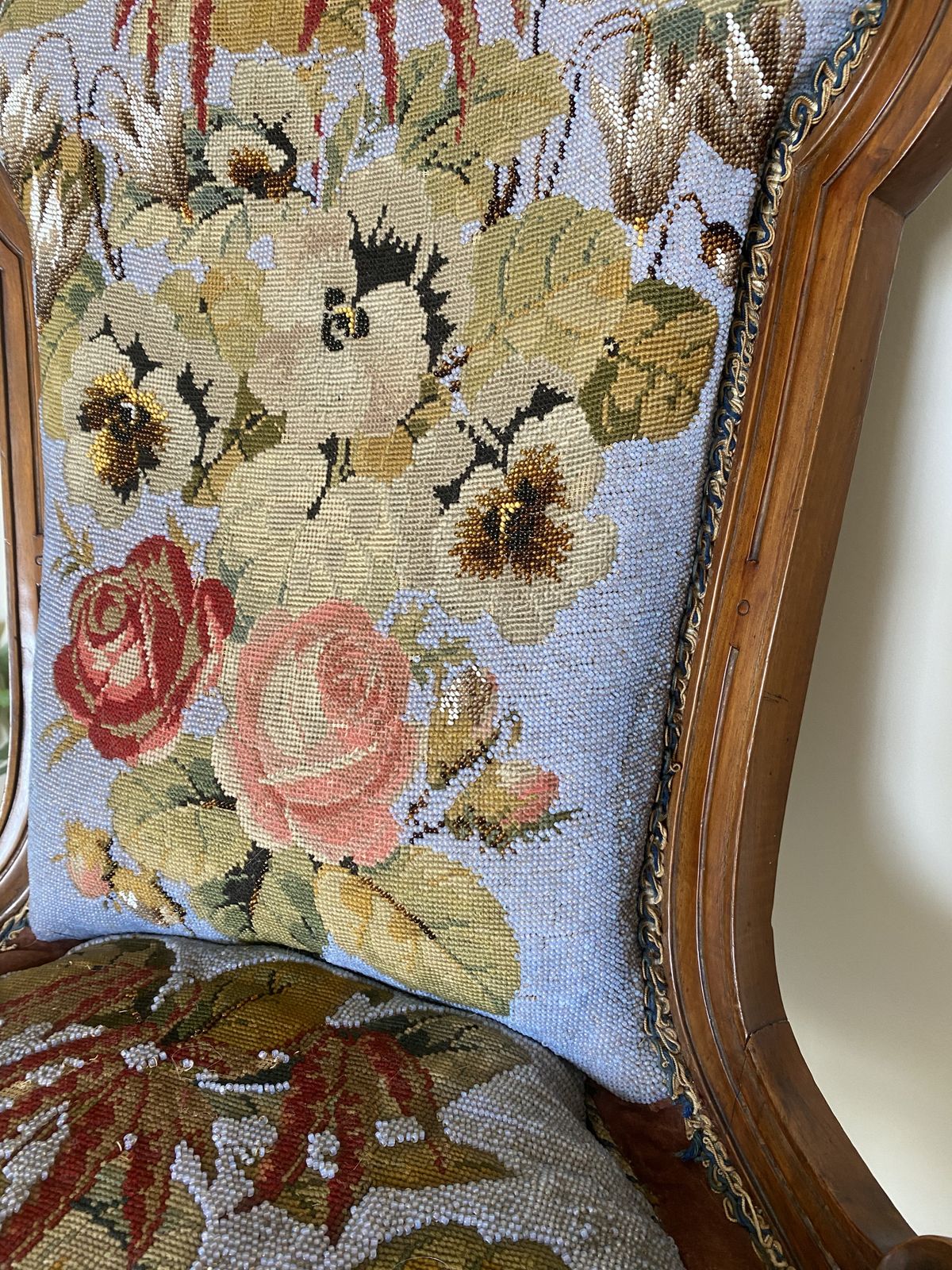 Stunning Victorian Beadwork Needlepoint Tapestry Nursing Chair 19th C photo for sale