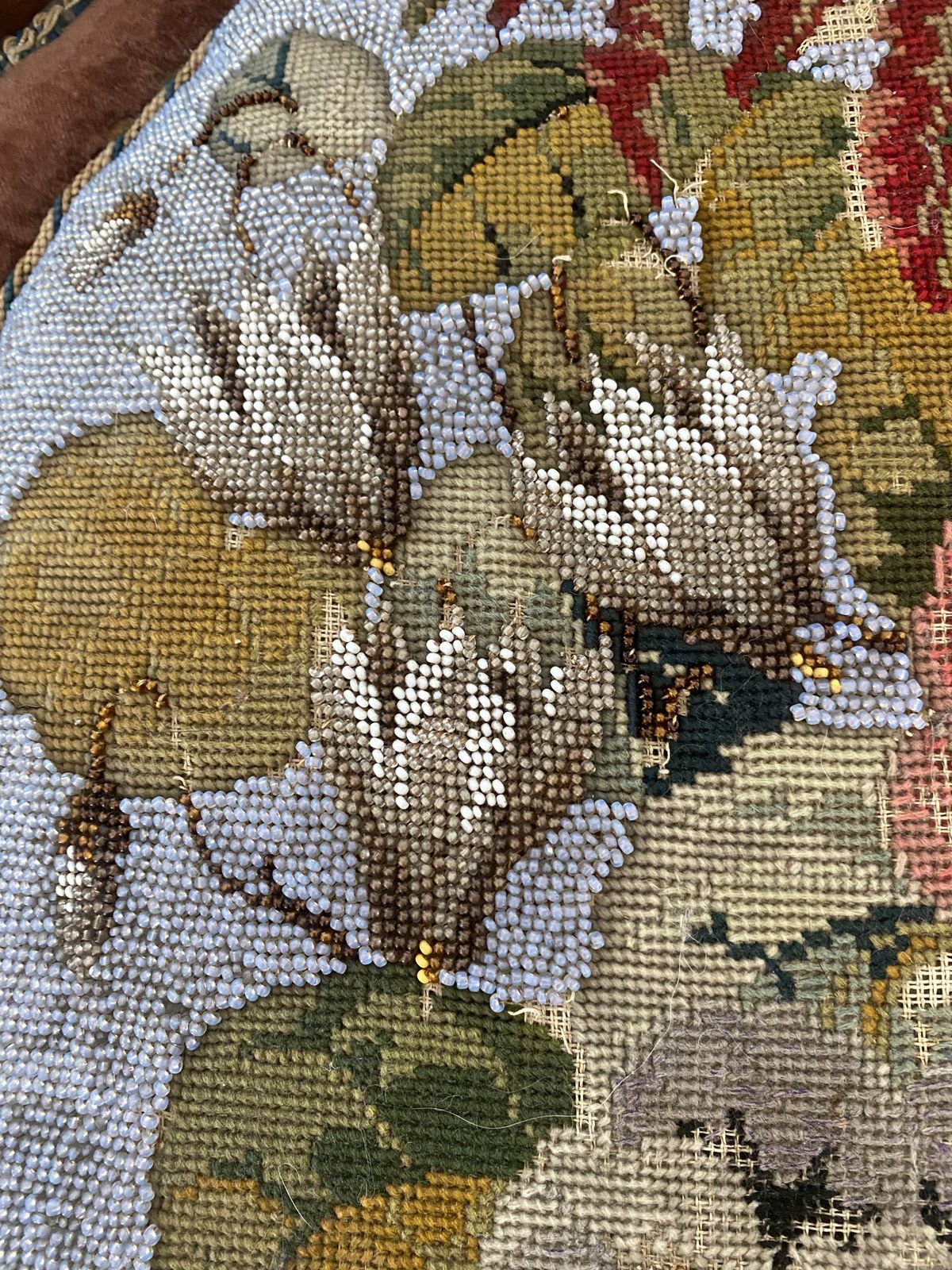 photo furniture Stunning Victorian Beadwork Needlepoint Tapestry Nursing Chair 19th C