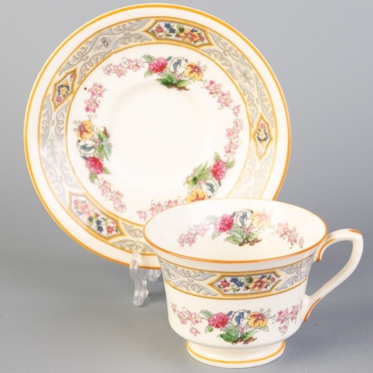 Royal Worcester Art Nouveau Porcelain Teacup With Saucer